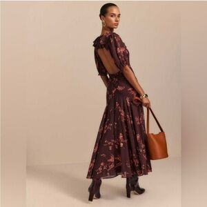 New Reformation Women Floral Brown Maxi Dress Size 4